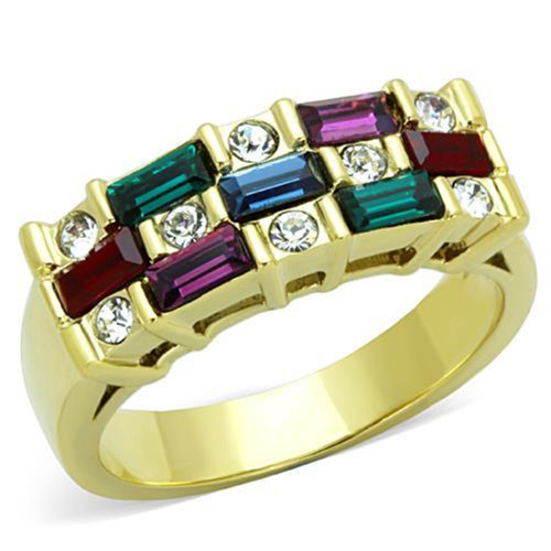 Women's Gold IP Stainless Steel Engagement Ring with Top Grade Crystal in Multi-Color - Size 6 (Pack of 2) - IMAGE 1
