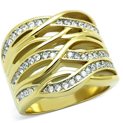 Women's Gold Stainless Steel Engagement Ring with AAA Cubic Zirconia in Clear- Size 5 - IMAGE 1