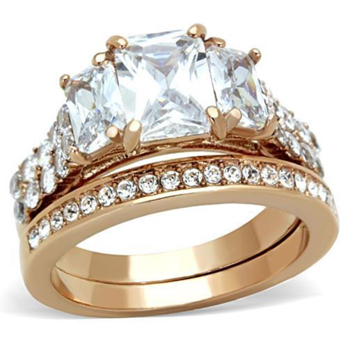 Women's Stainless Steel Engagement Ring with AAA Grade CZ in Clear - Size 10 - IMAGE 1