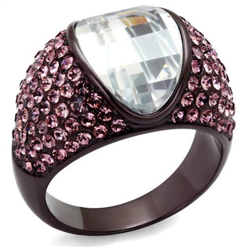 Women's Ion Plated Dark Brown Stainless Steel Ring with CZ Stones - Size 7 - IMAGE 1