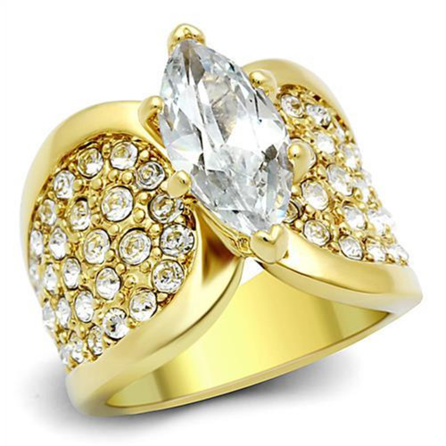 Women's Stainless Steel IP Gold Ring with AAA Grade CZ in Clear - Size 5 - IMAGE 1