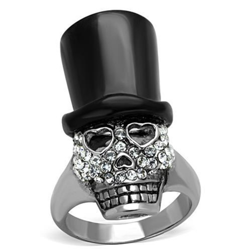 Women's Stainless Steel Two-Tone IP Black Ring with Top Grade Crystal in Clear - Size 5 - IMAGE 1