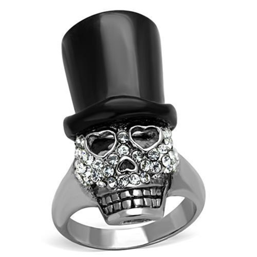 Women's Stainless Steel Two-Tone IP Black Ring with Top Grade Crystal in Clear - Size 7 - IMAGE 1