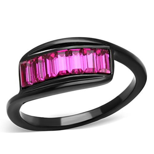 Women's Stainless Steel IP Black Ring with Top Grade Crystal in Fuchsia - Size 6 - IMAGE 1