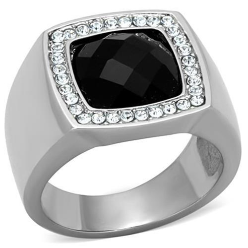 Men's Stainless Steel Engagement Ring with Semi-Precious in Jet - Size 8 (Pack of 2) - IMAGE 1