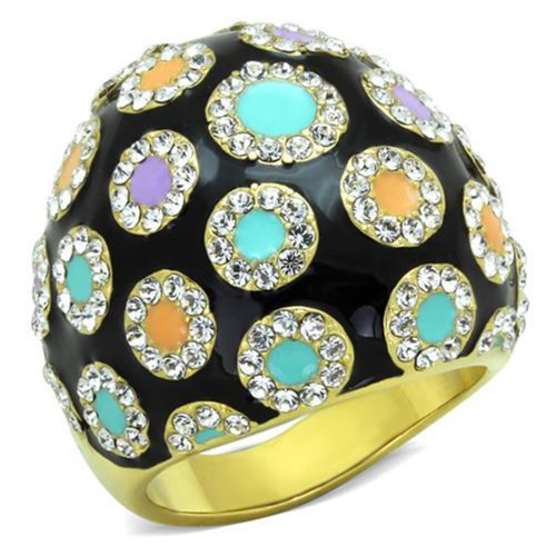 Women's High Polished Black Polka Dotted Ring with Cubic Zirconia - Size 9 - IMAGE 1