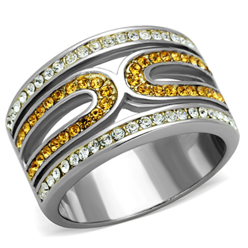 Two Tone Gold IP Stainless Steel Women's Ring with Yellow Topaz Crystals - Size 8 (Pack of 2) - IMAGE 1