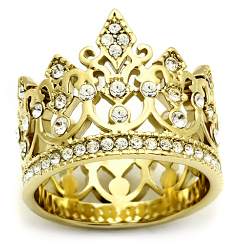 Women's Gold Stainless Steel Crown Ring with Top Grade Crystal - Size 9 (Pack of 2) - IMAGE 1
