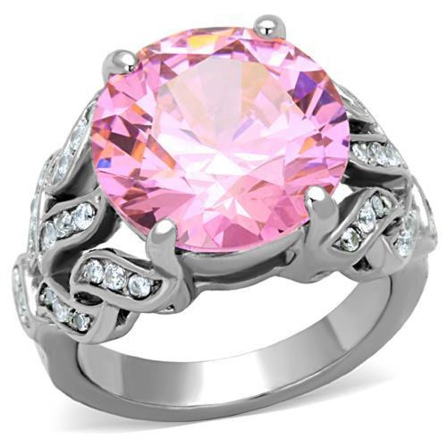Women's Stainless Steel Engagement Ring with AAA Grade CZ in Pink - Size 7 - IMAGE 1