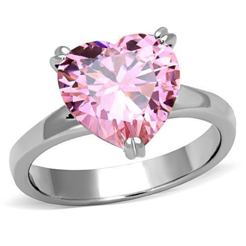 Women's Stainless Steel Engagement Ring with AAA Grade CZ in Pink - Size 7 (Pack of 2) - IMAGE 1
