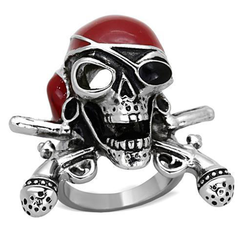 Unisex High Polished Stainless Steel Skull Ring with Epoxy in Siam - Size 10 (Pack of 2) - IMAGE 1