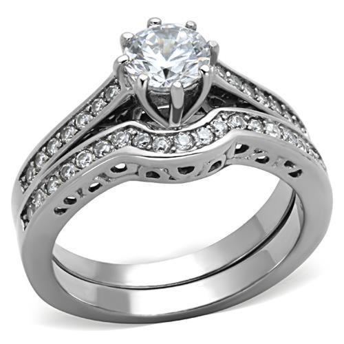 Women's Stainless Steel Engagement Ring with AAA Grade Cubic Zirconia - Size 8 - IMAGE 1