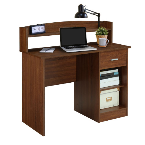 40.5" Oak Brown Unique Techni Mobili Modern Office Desk with Hutch