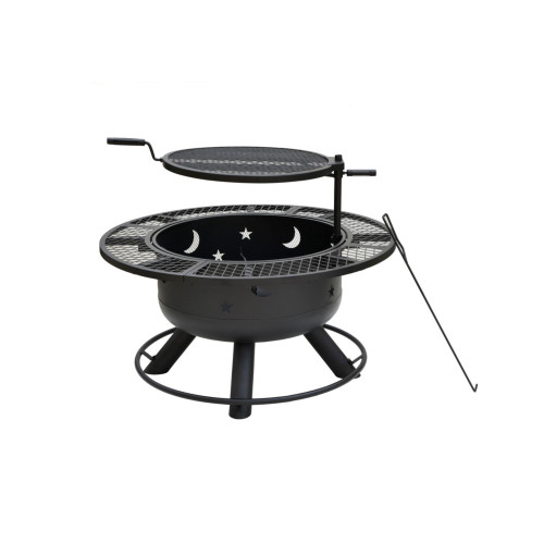 32.5" Black Decorative Wood Fire Pit and Grill - IMAGE 1