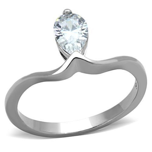 Women's Stainless Steel Engagement Ring with Pear Shaped CZ Stone - Size 5 (Pack of 2) - IMAGE 1