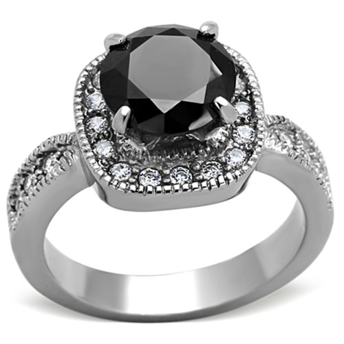 Women's Stainless Steel Engagement Ring with Black Diamond Cubic Zirconia - Size 5 (Pack of 2) - IMAGE 1