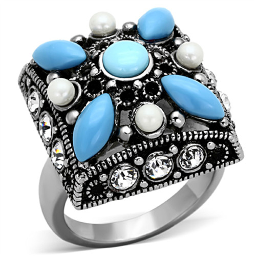 Women's Stainless Steel Ring with Sea Blue Synthetic Turquoise Stones - Size 10 (Pack of 2) - IMAGE 1