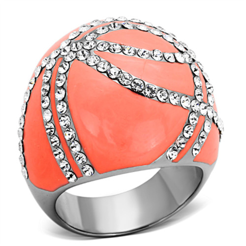 Women's High Polished Stainless Steel Dome Style Ring with Top Grade Crystals - Size 7 - IMAGE 1