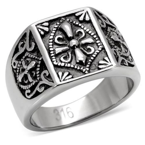 Men's Stainless Steel Cross Shaped Ring With Swirls- Size 11 (Pack of 2) - IMAGE 1