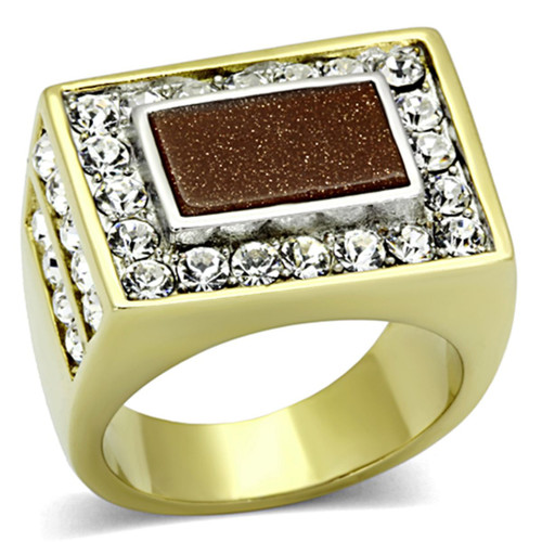 Men's Two-Tone Gold Plated Ring with Synthetic Topaz Stone - Size 9 - Set of 2 - IMAGE 1