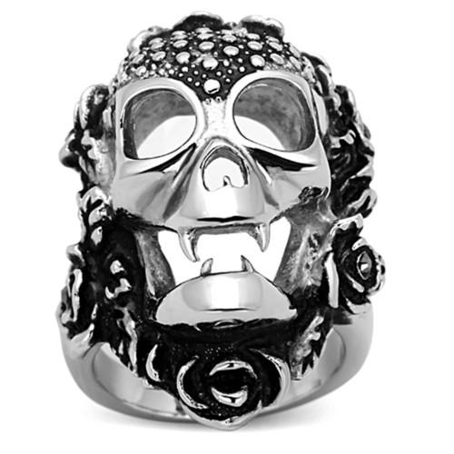 Unisex Stainless Steel Skull Ring with Black Diamond Crystal - Size 10 (Pack of 2) - IMAGE 1