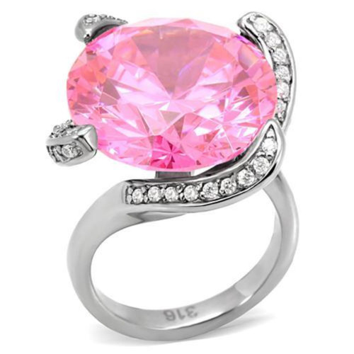 Women's Stainless Steel Ring with Cubic Zirconia Rose - Size 8 - IMAGE 1