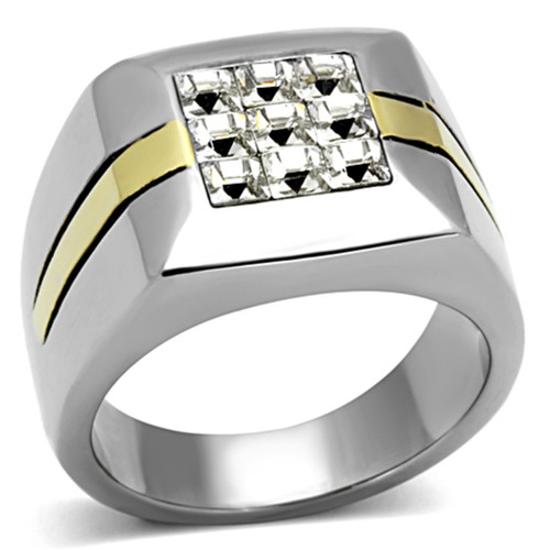 Two Tone Gold Ion Plated Stainless Steel Men's Ring with Top Grade Crystal - Size 13 - IMAGE 1