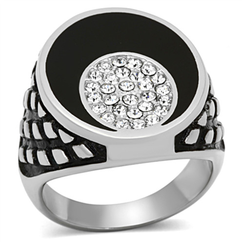 Men's Stainless Steel Ring with Round Crystal - Size 8 - IMAGE 1