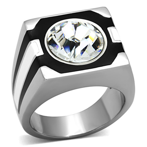 Men's Stainless Steel Solitaire Ring with Top Grade Crystal - Size 12 - IMAGE 1