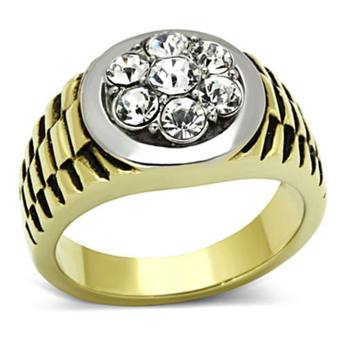 Men's Two Tone Gold Ion Plated Stainless Steel Cluster Ring with Crystal - Size 10 - IMAGE 1