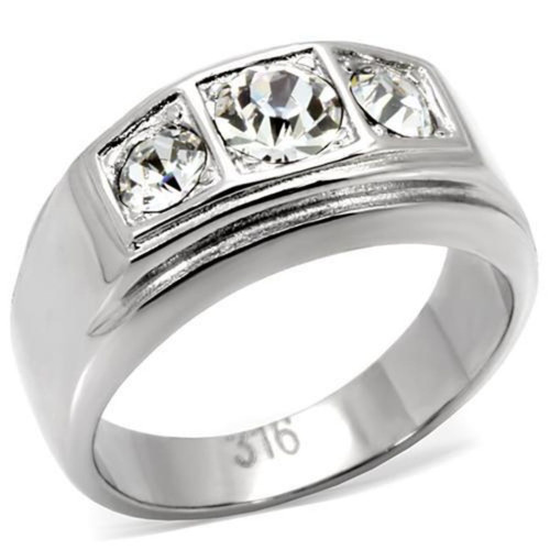 Men's Stainless Steel Three Stone Ring with Top Grade Crystal - Size 13 (Pack of 2) - IMAGE 1