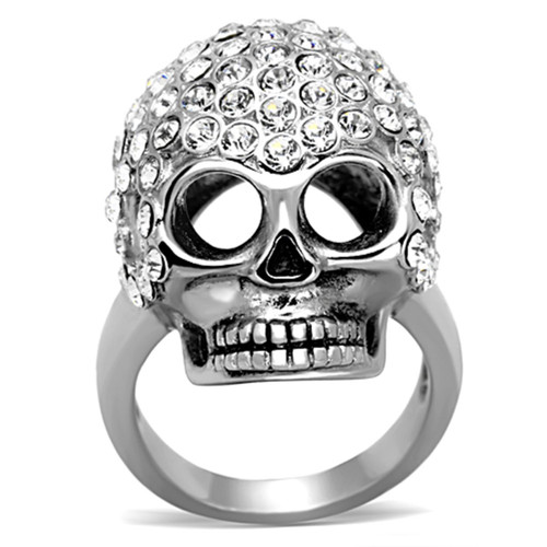 Women's Stainless Steel Skull Design Ring with Top Grade Crystal - Size 9 - IMAGE 1