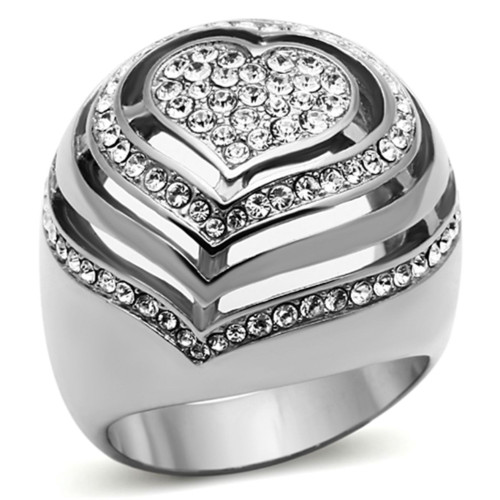 Women's Stainless Steel Heart Design Ring with Top Grade Crystal - Size 9 - IMAGE 1