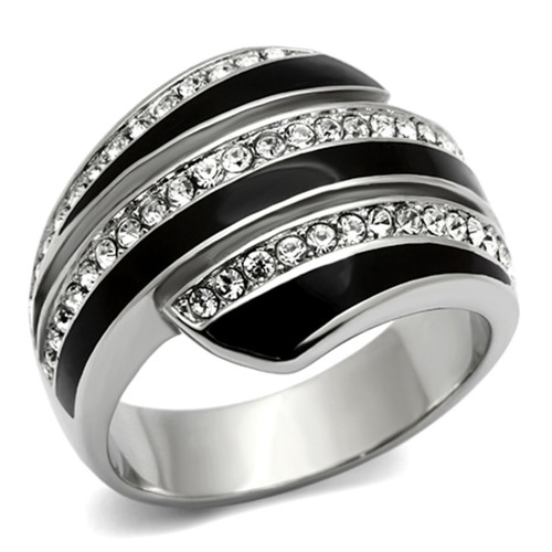 Women's Stainless Steel Pave Ring with Crystals Black Epoxy - Size 8 - IMAGE 1
