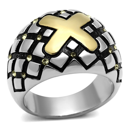 Women's Two Tone Gold Ion Plated "X" Ring with Citrine Yellow Crystal - Size 7 (Pack of 2) - IMAGE 1