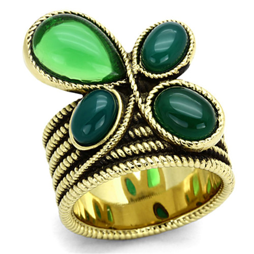 Women's Gold Ion Plated Stainless Steel Ring with Synthetic Glass Emerald - Size 8 - IMAGE 1