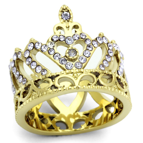 Women's Gold Ion Plated Stainless Steel Ring with Top Grade Crystals Tanzanite - Size 7 - IMAGE 1