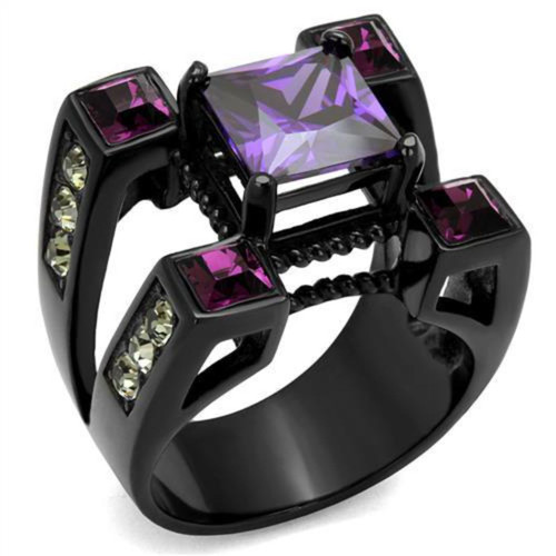Unisex Stainless Steel Ring with Amethyst Cubic Zirconia Stones - Size 11 (Pack of 2) - IMAGE 1