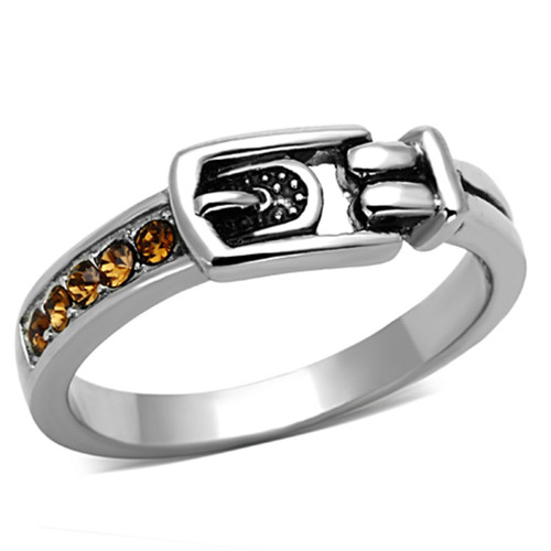 Women's Stainless Steel Ring with Top Grade Crystals Smoked Quartz - Size 5 (Pack of 2) - IMAGE 1