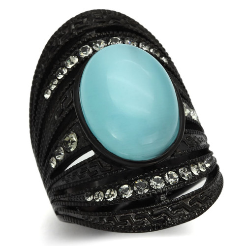 Women's Stainless Steel Ring with Synthetic Sea Blue Cat Eye Stone - Size 7 - IMAGE 1