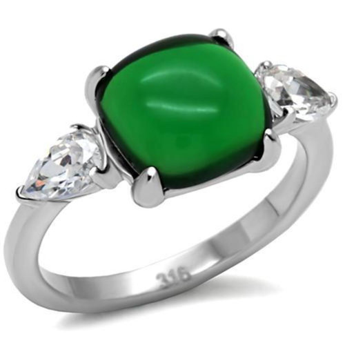 Stainless Steel Women's Engagement Ring with Emerald Synthetic Glass Stone - Size 6 (Pack of 2) - IMAGE 1