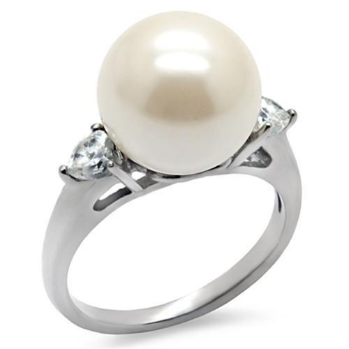 Stainless Steel Women's Ring with Aurora Borealis Synthetic Pearl - Size 6 (Pack of 2) - IMAGE 1