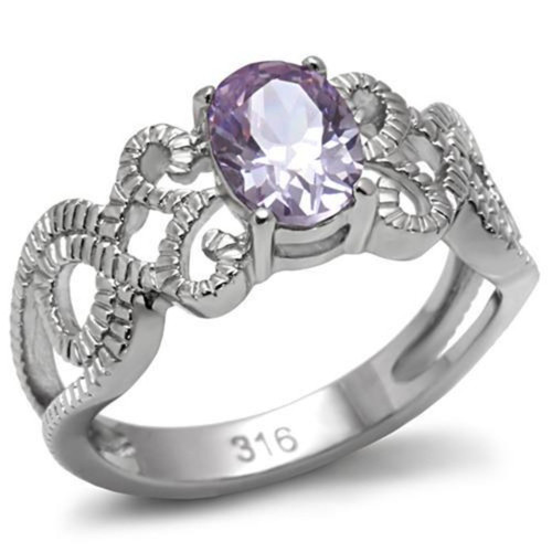 Women's Stainless Steel Solitaire Ring with Cubic Zirconia Light Amethyst - Size 8 (Pack of 2) - IMAGE 1