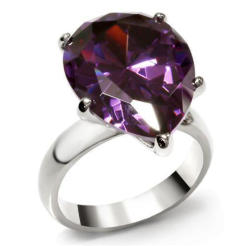 Women's Stainless Steel Engagement Ring with Cubic Zirconia Amethyst - Size 5 - IMAGE 1