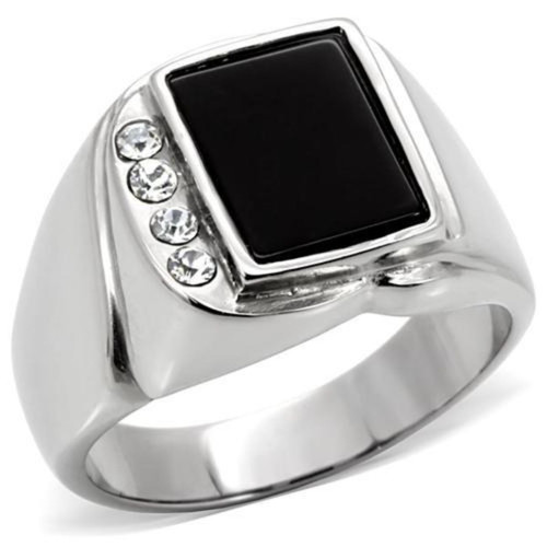 Men's Stainless Steel Ring with Oblong Semi Precious Black Jet Agate - Size 11 (Pack of 2) - IMAGE 1