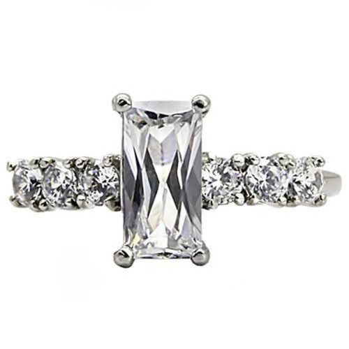 Stainless Steel Women's Engagement Ring with Oblong Shaped Cubic