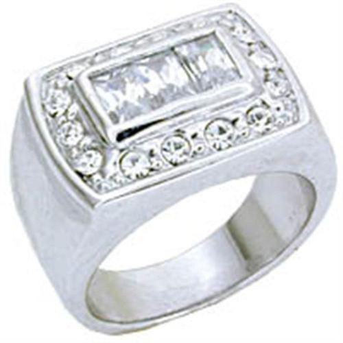 Men's Rhodium Plated 925 Sterling Silver Ring with AAA Grade Cubic Zirconia - Size 12 - IMAGE 1