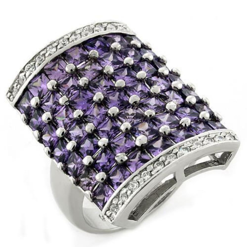 Women's Sterling Silver Ring with Amethyst Cubic Zirconia - Size 9 - IMAGE 1