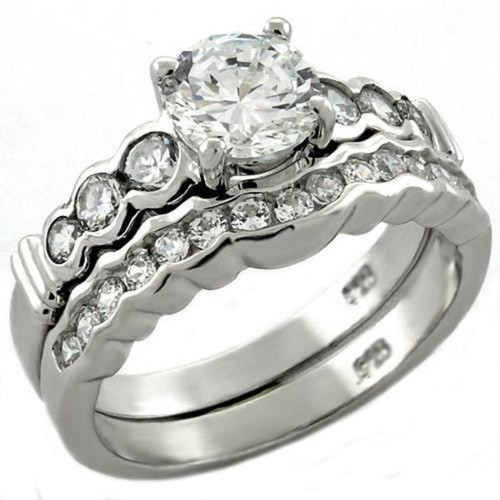2-Piece Rhodium Plated Sterling Silver Women's Ring Set with Cubic Zirconia, Size 6 - IMAGE 1