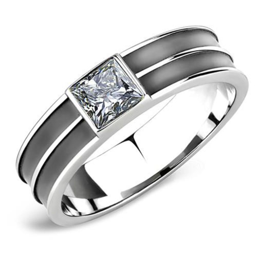 Men's Stainless Steel Ring with Black Diamond Top Grade Crystal - Size 9 (Pack of 2) - IMAGE 1